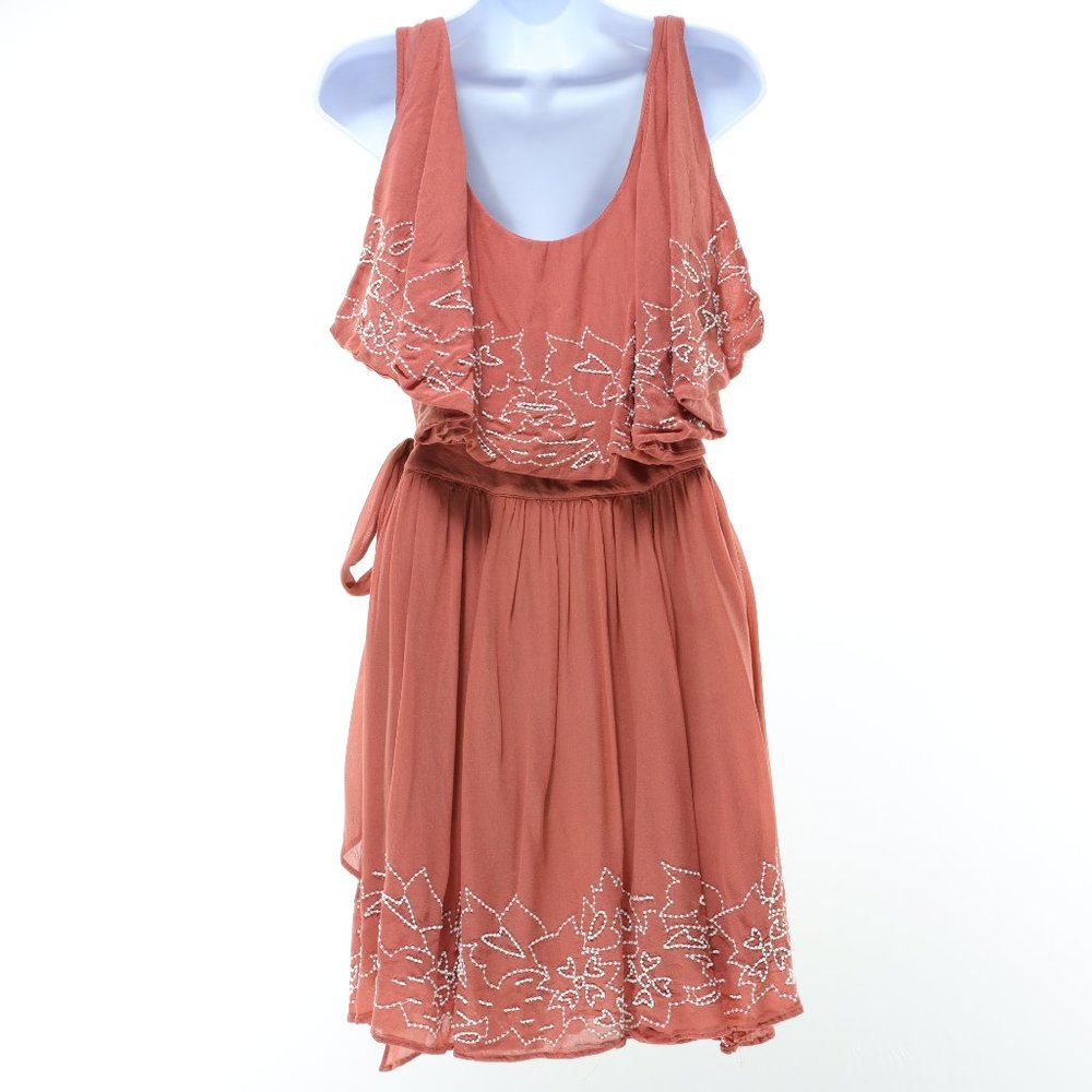 Free People Sylvia Beaded Wrap Dress Size L Samon/White - Picture 2 of 13